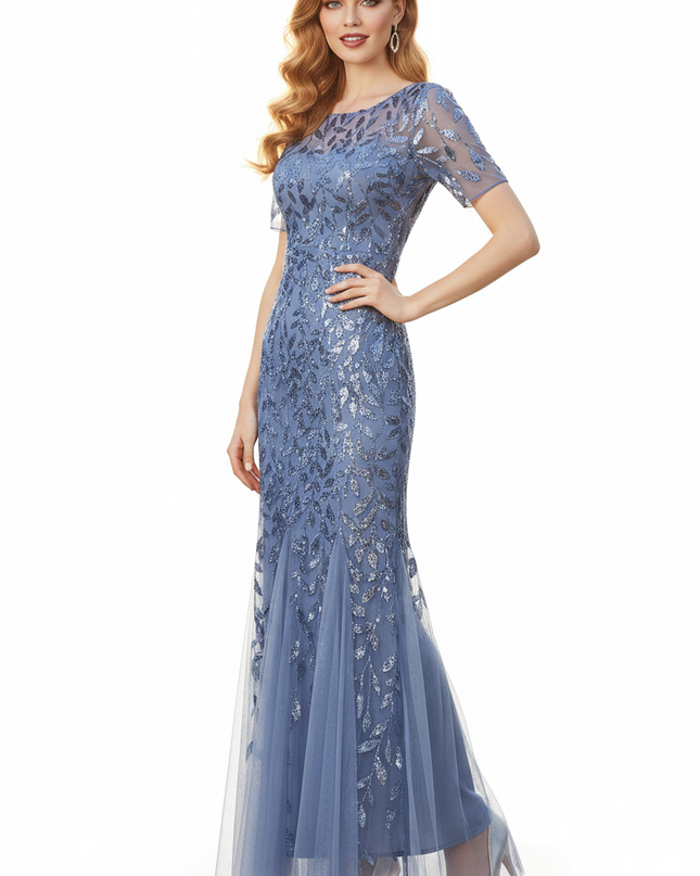 Blaues Pailletten Kleid Meerjungfrau - Ansicht 5