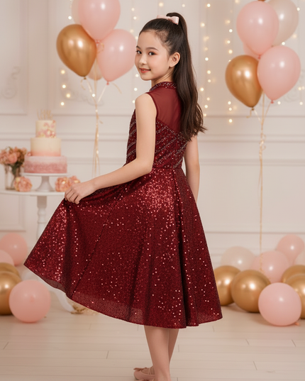 Bordeaux Glitzer Abendkleid Mädchen - Ansicht 2