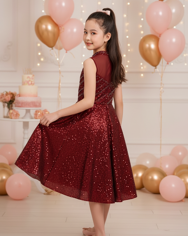 Bordeaux Glitzer Abendkleid Mädchen - Ansicht 2