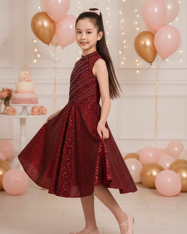 Bordeaux Glitzer Abendkleid Mädchen - Ansicht 3