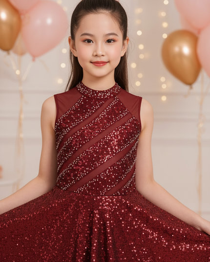Bordeaux Glitzer Abendkleid Mädchen - Ansicht 4