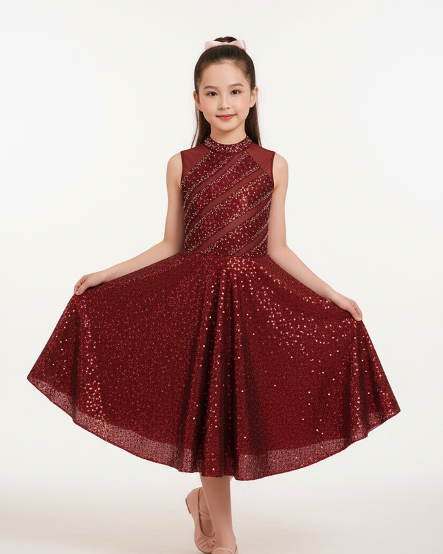 Bordeaux Glitzer Abendkleid Mädchen - Ansicht 5
