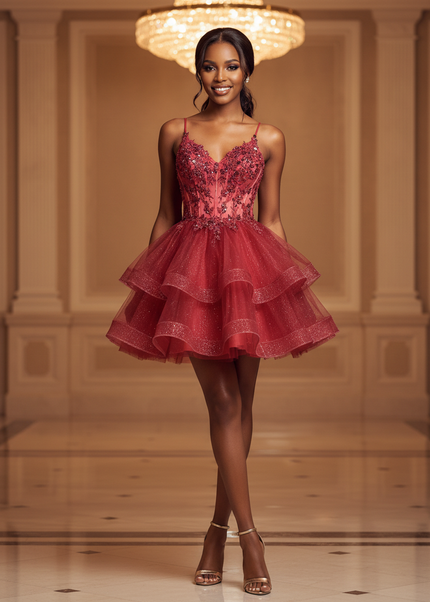 Bordeaux Glitzerkleid Kurz Prinzessin - Ansicht 1