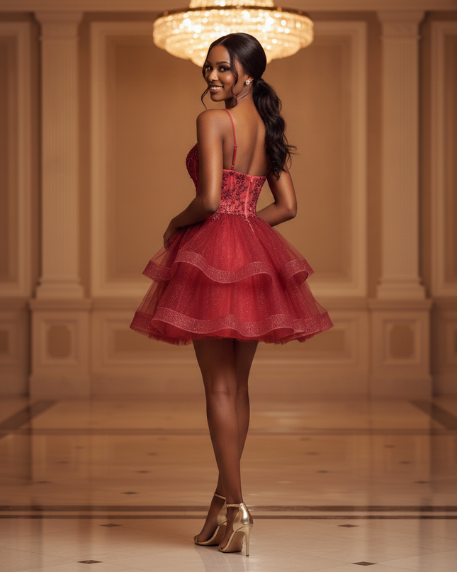 Bordeaux Glitzerkleid Kurz Prinzessin - Ansicht 2
