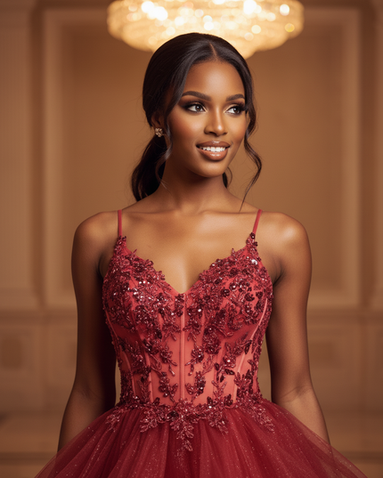 Bordeaux Glitzerkleid Kurz Prinzessin - Ansicht 4