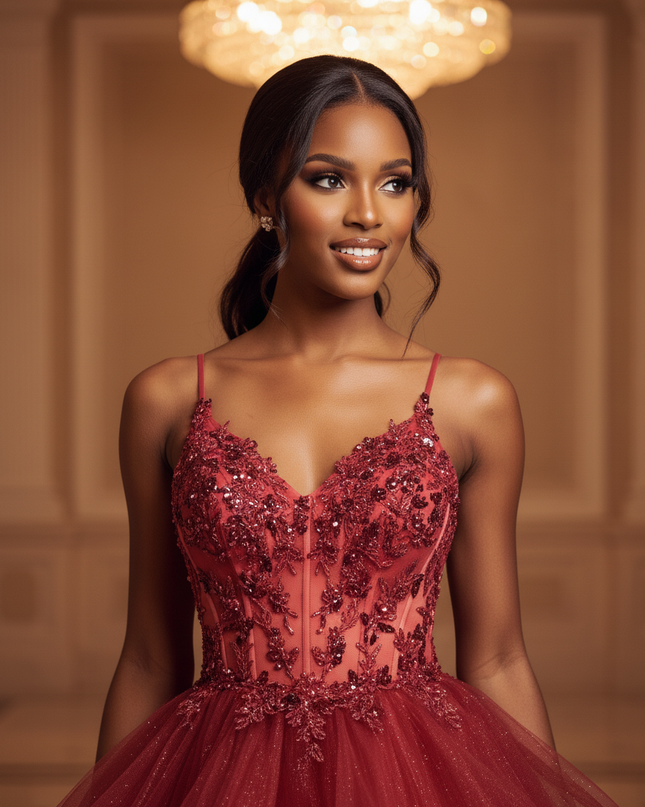 Bordeaux Glitzerkleid Kurz Prinzessin - Ansicht 4