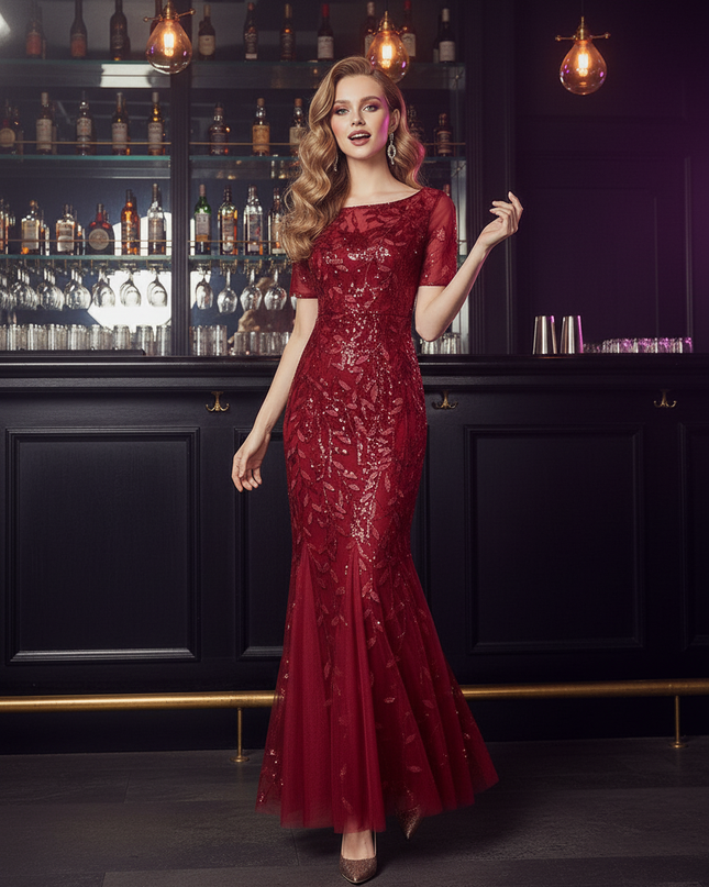 Bordeaux Glitzer Kleid Meerjungfrau - Ansicht 3