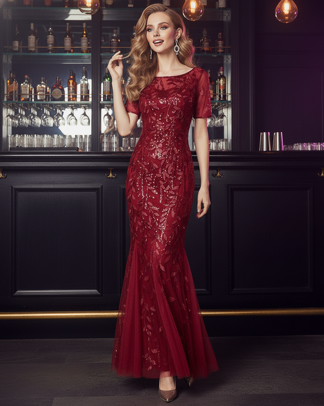 Bordeaux Glitzer Kleid Meerjungfrau - Ansicht 4