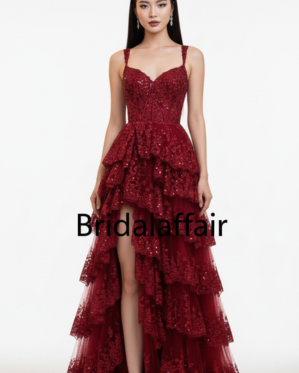 Bordeaux Glitzer Kleid fuer Partys - Ansicht 5