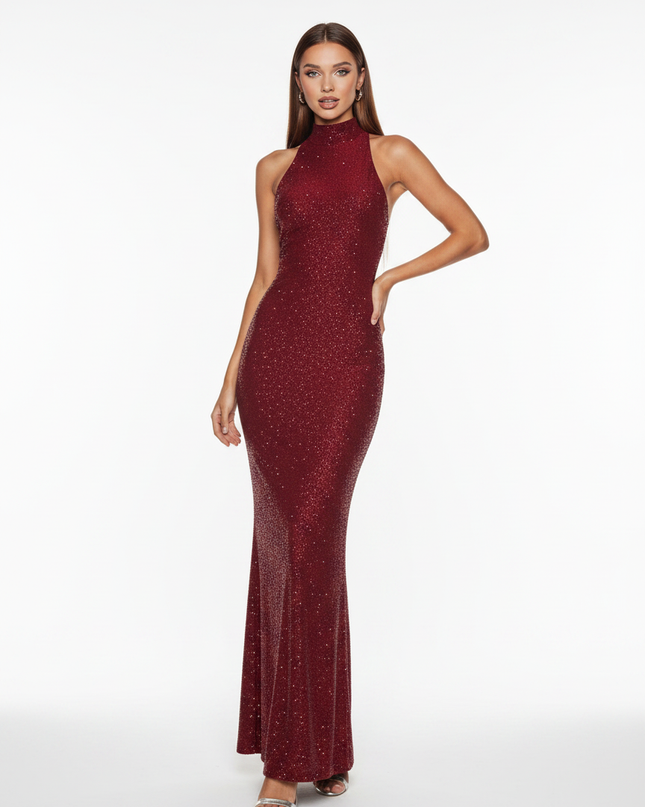 Bordeaux Pailletten Kleid Neckholder - Ansicht 5