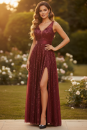 Bordeauxes A-Line Kleid Lang - Ansicht 1