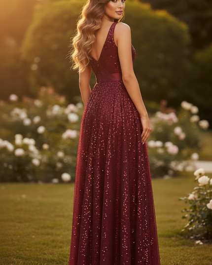 Bordeauxes A-Line Kleid Lang - Ansicht 2