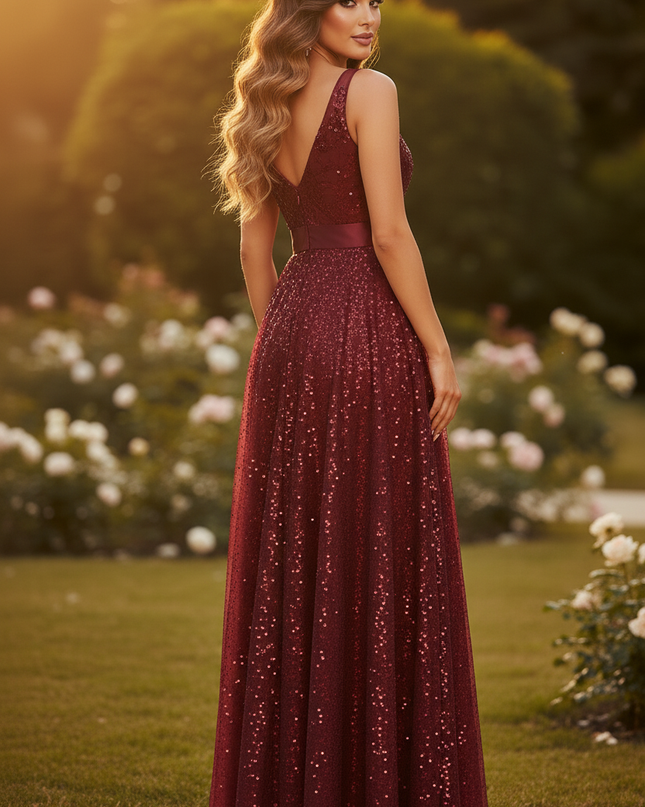 Bordeauxes A-Line Kleid Lang - Ansicht 2