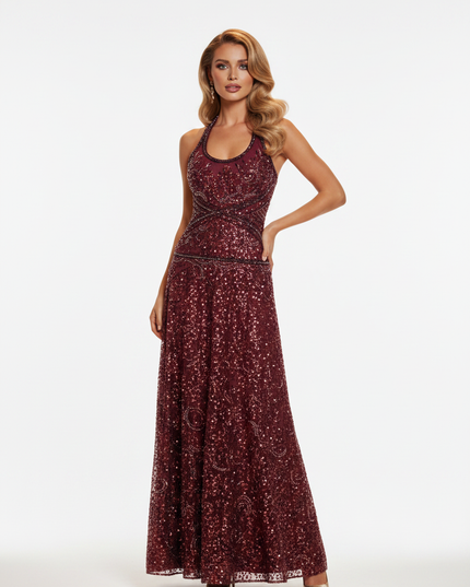 Bordeauxrotes Glitzer Kleid A-Linie - Ansicht 5