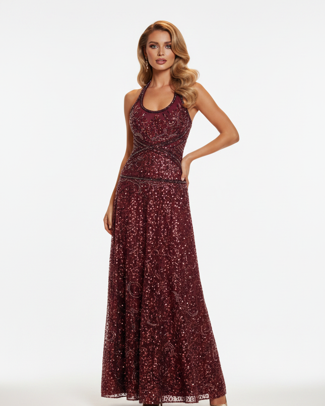 Bordeauxrotes Glitzer Kleid A-Linie - Ansicht 5