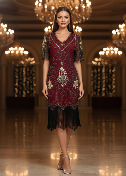 Bordeauxrotes Glitzer Kleid zum Abiball - Ansicht 1