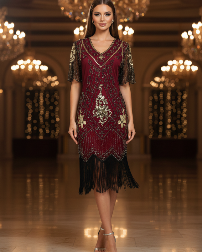 Bordeauxrotes Glitzer Kleid zum Abiball - Ansicht 4