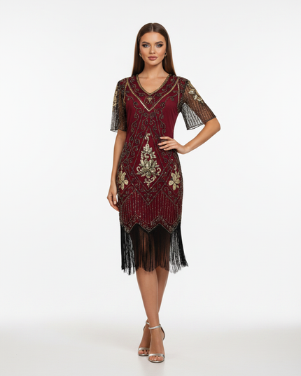 Bordeauxrotes Glitzer Kleid zum Abiball - Ansicht 5
