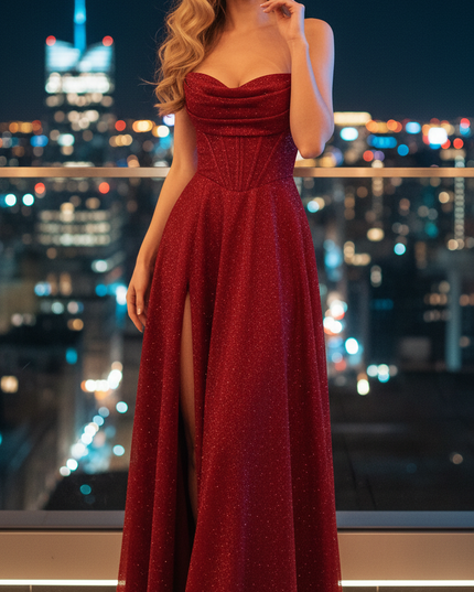 Glamouröses Maxi Glitzerkleid Bordeaux - Ansicht 1