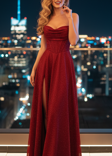 Glamouröses Maxi Glitzerkleid Bordeaux - Ansicht 1