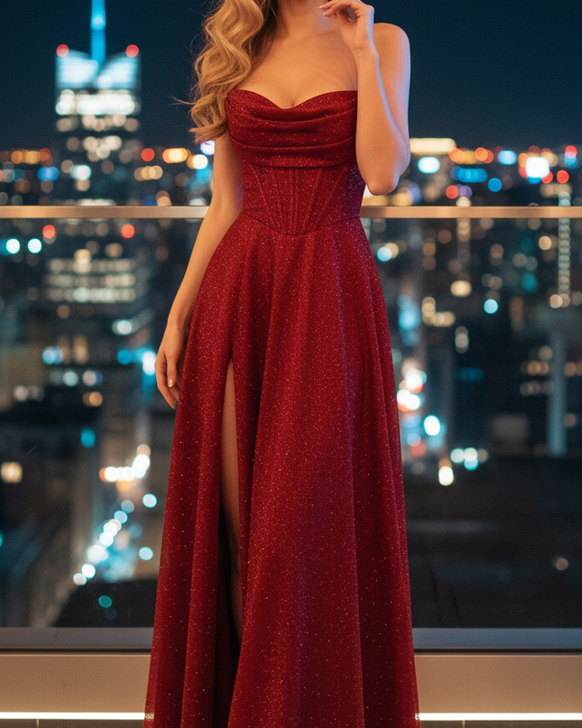Glamouröses Maxi Glitzerkleid Bordeaux - Ansicht 1