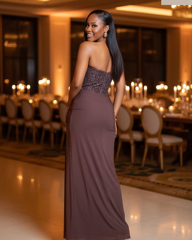 Braunes Pailletten Kleid Lang Korsett - Ansicht 2