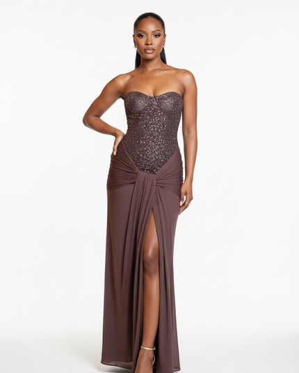 Braunes Pailletten Kleid Lang Korsett - Ansicht 5