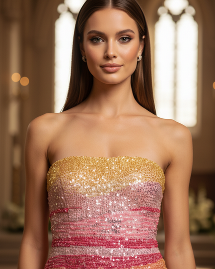 Bunte Pailletten Kleid Kurz - Ansicht 4