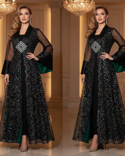 Buntes Glitzerkleid Langarm Bicolor - Ansicht 1