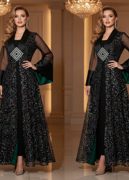Buntes Glitzerkleid Langarm Bicolor - Ansicht 1