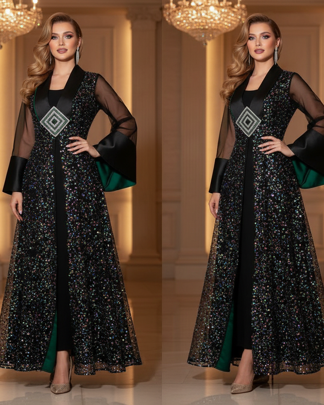 Buntes Glitzerkleid Langarm Bicolor - Ansicht 1