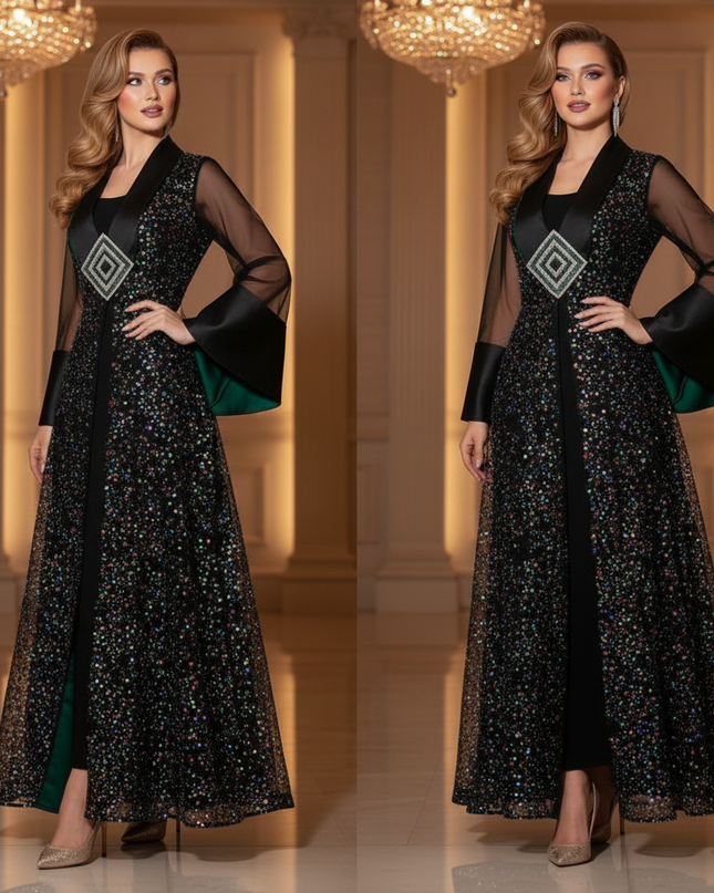 Buntes Glitzerkleid Langarm Bicolor - Ansicht 3