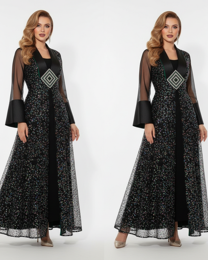 Buntes Glitzerkleid Langarm Bicolor - Ansicht 5