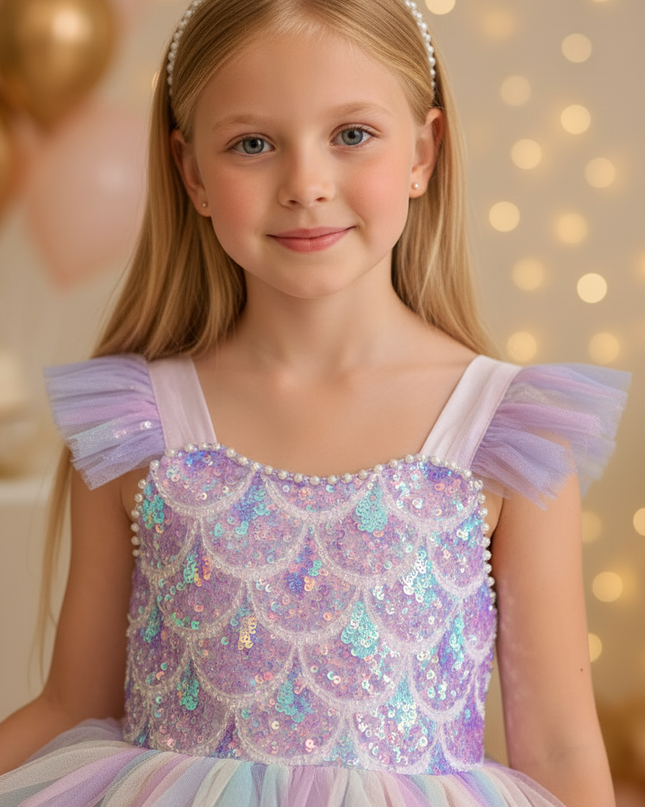 Buntes Pailletten Kleid Maedchen - Ansicht 4