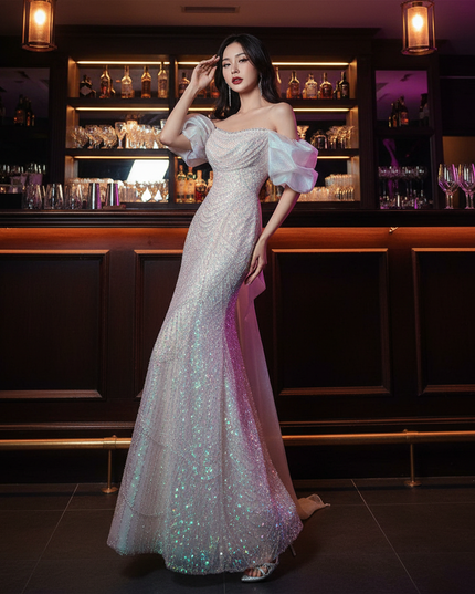 Buntes Pailletten Kleid Lang - Ansicht 1