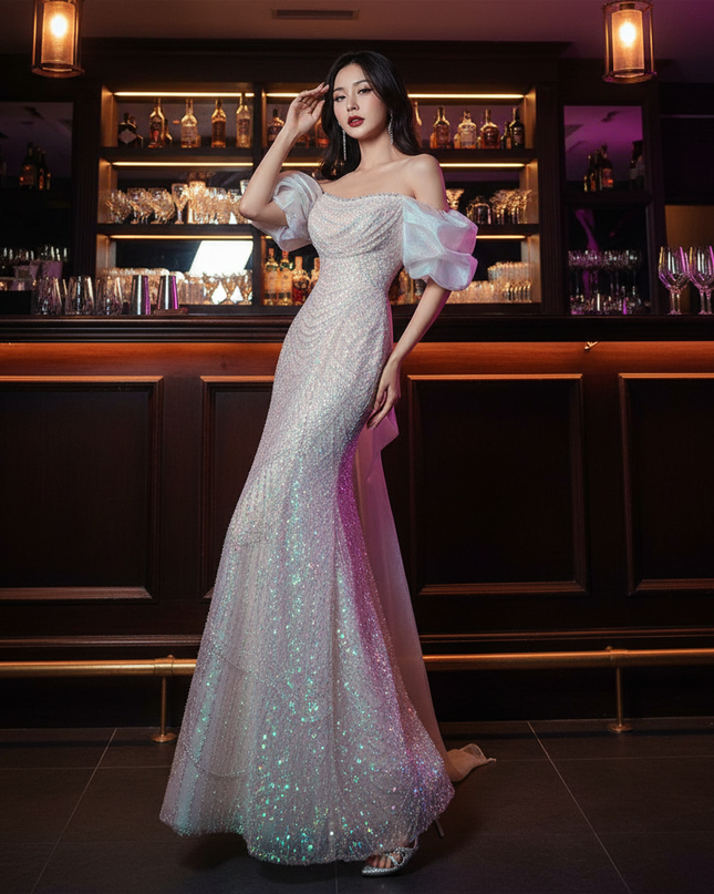 Buntes Pailletten Kleid Lang - Ansicht 1