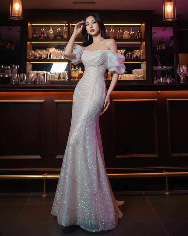 Buntes Pailletten Kleid Lang - Ansicht 3