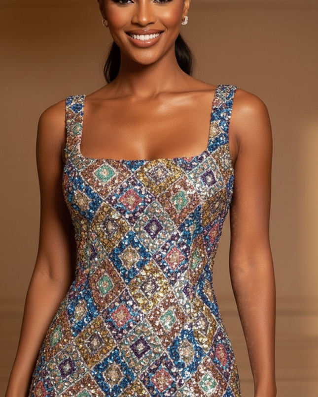Buntes Pailletten Kleid Mini - Ansicht 4