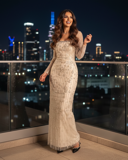 Champagner Glitzer Abendkleid bodenlang - Ansicht 4