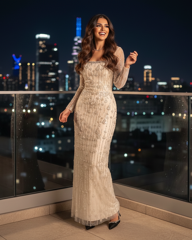 Champagner Glitzer Abendkleid bodenlang - Ansicht 4