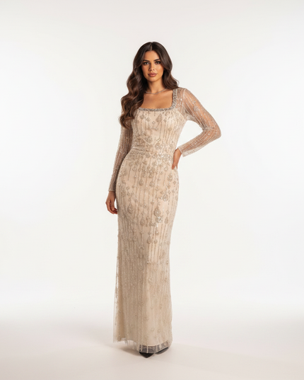 Champagner Glitzer Abendkleid bodenlang - Ansicht 5