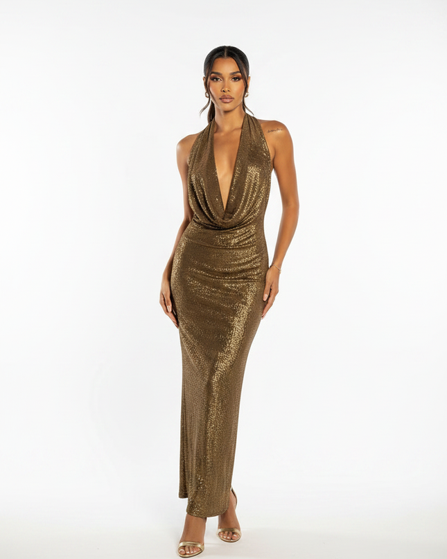 Champagnergold Glitzerkleid lang - Ansicht 5