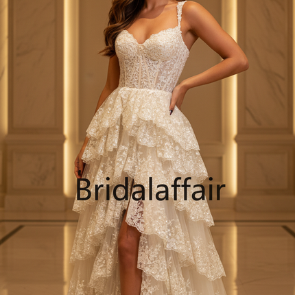 Creme Glitzer Ballkleid Spitze Lang - Ansicht 1