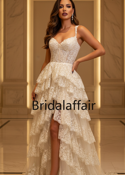 Creme Glitzer Ballkleid Spitze Lang - Ansicht 1