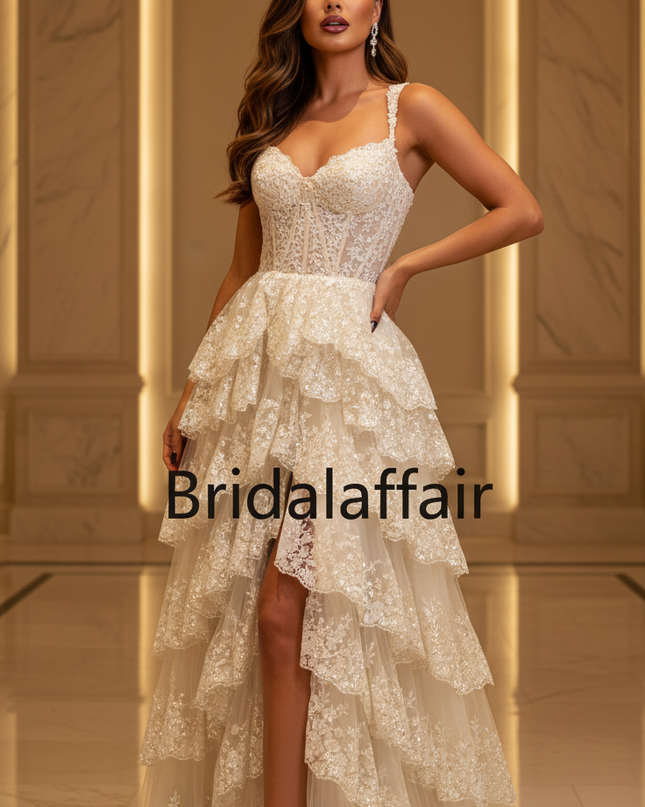 Creme Glitzer Ballkleid Spitze Lang - Ansicht 1