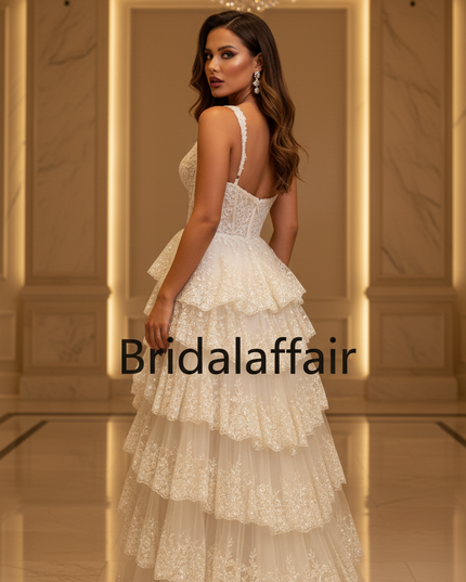Creme Glitzer Ballkleid Spitze Lang - Ansicht 2