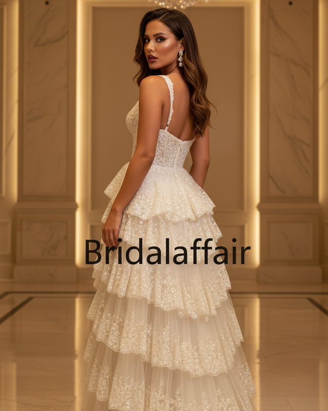 Creme Glitzer Ballkleid Spitze Lang - Ansicht 2