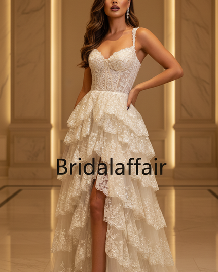 Creme Glitzer Ballkleid Spitze Lang - Ansicht 3