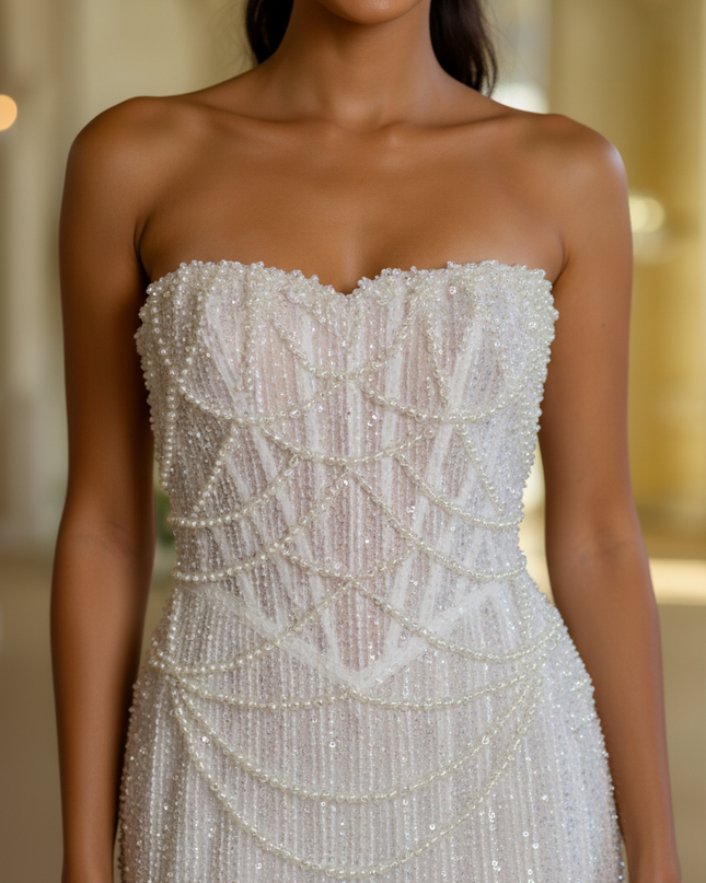 Creme-weisses Glitzer Kleid Mini - Ansicht 4