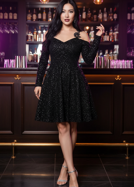 Curvy Schwarzes Glitzerkleid - Ansicht 1